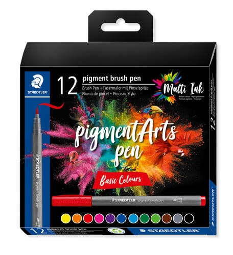 Staedtler Pigment Arts Brush Pen Basic Colours Set 12Pc The