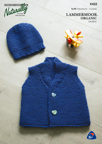 Naturally K432 Garter Stitch Vest \u0026 Hat 