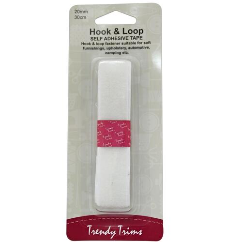 Hook & Loop Self Adhesive Tape 20mm x 30cm - White