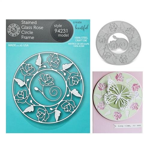 Memory Box  Stained Glass Rose Circle Frame - Dies