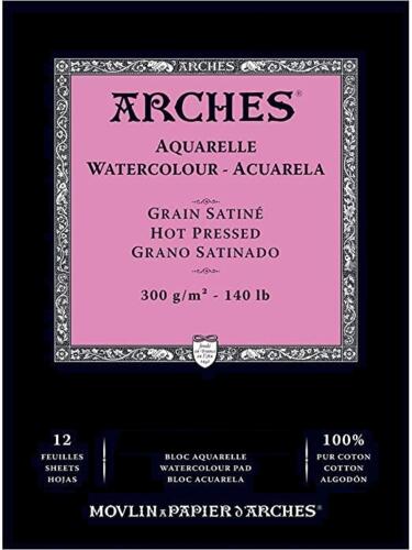Arches Watercolour Natural White Pad, Hot Pressed 300gsm 12sheet