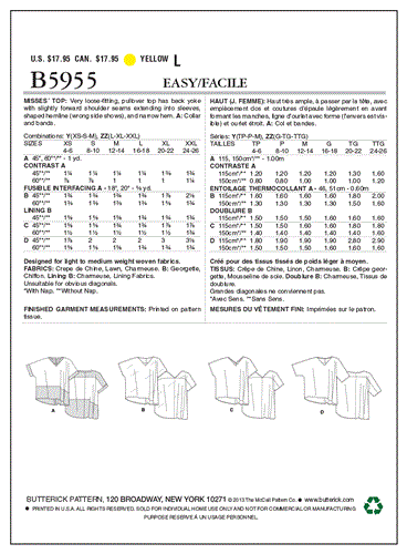Butterick Pattern 5955 Misses' Top
