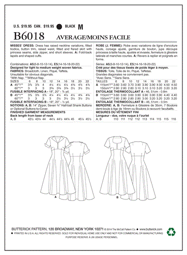 Butterick Pattern 6018 Misses' Dress
