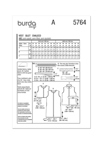 Burda Style Sewing Pattern 5764 Misses' Waistcoats and Vest