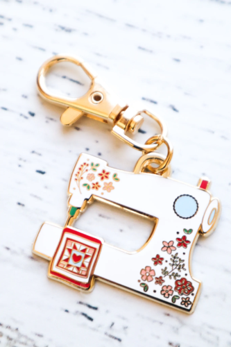 Flamingo Toes Enamel Charm - Floral Sewing Machine