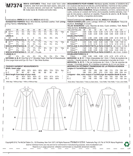 McCalls Pattern 7374 Collared and Seamed Coats