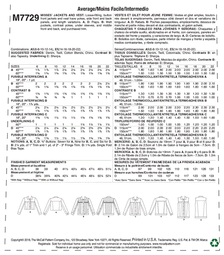 McCalls Pattern 7729 Misses' Jackets and Vest