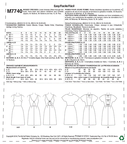 McCalls Pattern 7740 Misses' Dresses