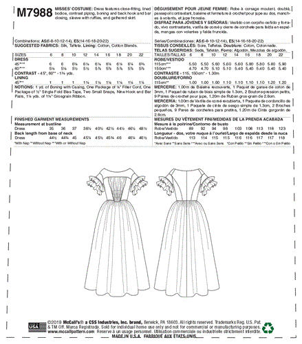 McCalls Pattern 7988 Misses' Costume