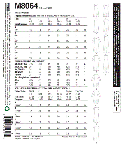 McCalls Pattern 8064 Misses' Knit Dresses with V, Crew or Scoop Necklines