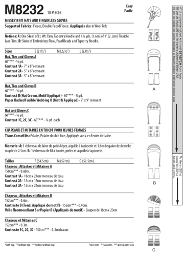 McCalls Pattern 8232 Misses' Knit Hats and Fingerless Gloves