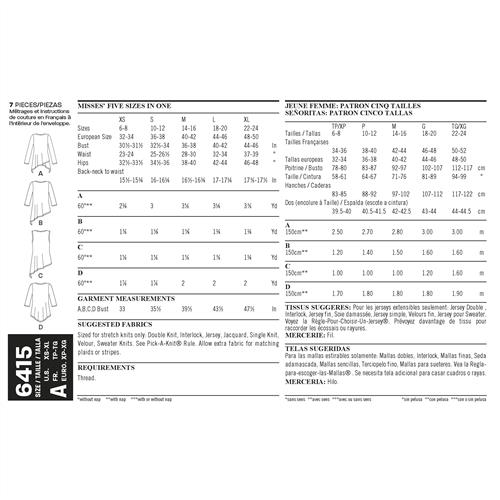 New Look Pattern 6415 Misses' Knit Tunics
