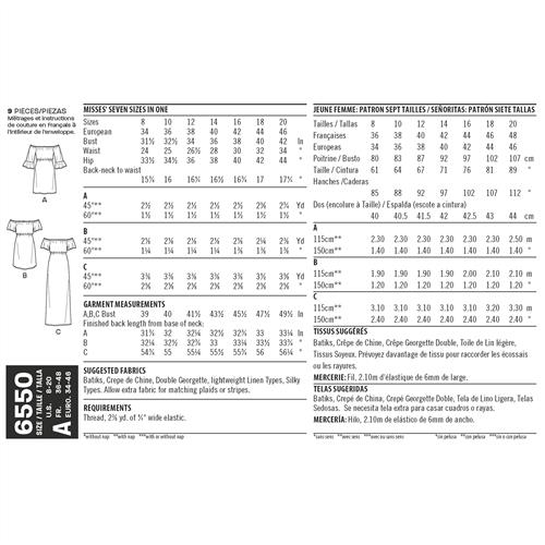 New Look Pattern 6550 Women's Off Shoulder Dress