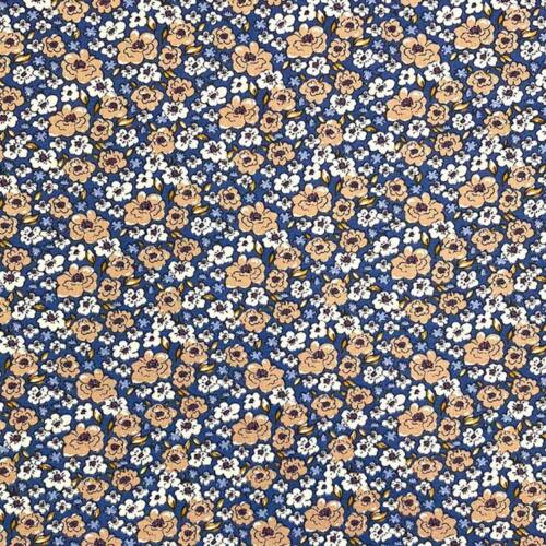 Domotex 100% Cotton - 115gsm Blue & Beige Flowers