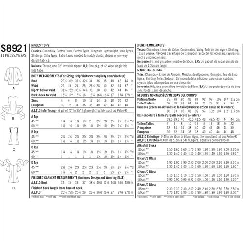 Simplicity Pattern 8921 Misses' Misses' Tops