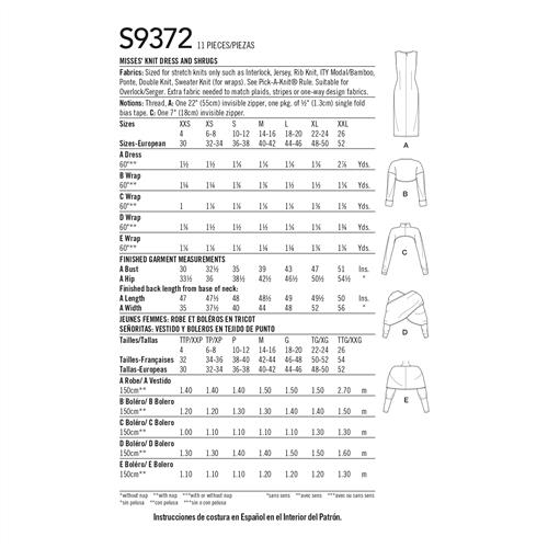 Simplicity Pattern 9372 Misses' Dress & Shrugs