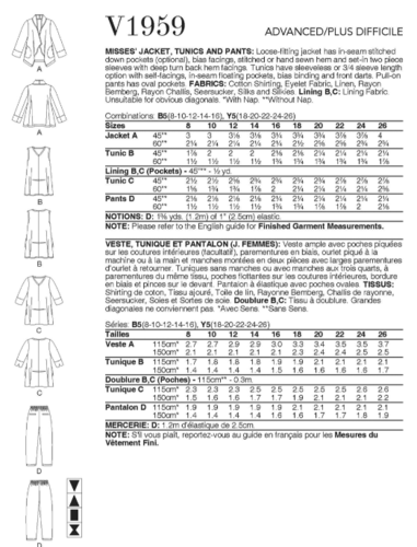 Vogue Misses' Jacket, Tunics and Pants by Marcy Tilton