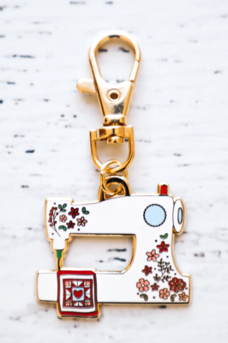 Flamingo Toes Enamel Charm - Floral Sewing Machine