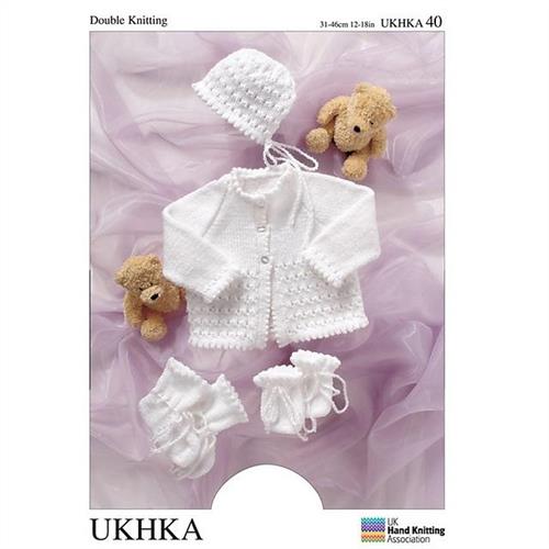 UKHKA Pattern 40 - Cardigan, Hat, Bootees & Mittens