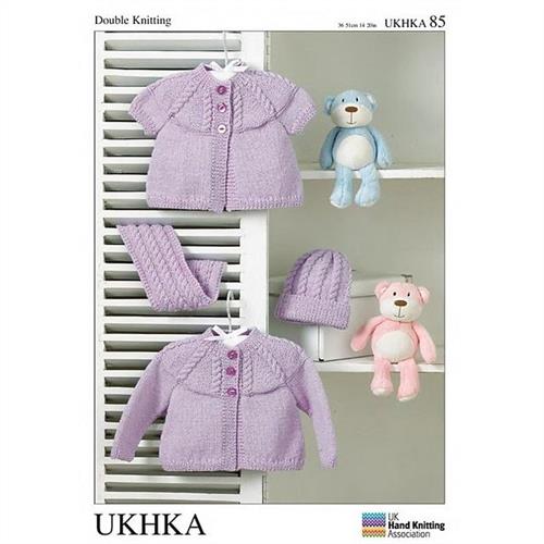UKHKA Pattern 85 - Long or Short Sleeved Cardigans, Hat & Scarf