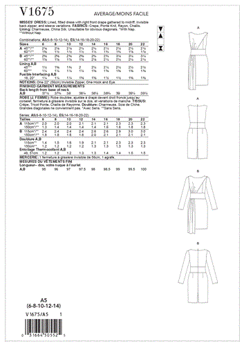 Vogue Pattern Misses' Dress V1675