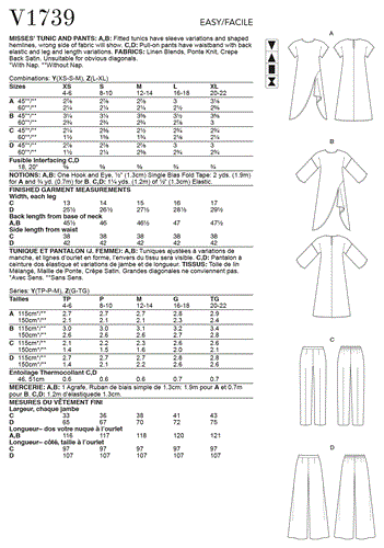 Vogue Pattern 1739 Misses' Tunic and Pants V1739