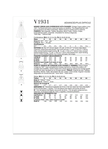 Vogue Pattern Misses' Vintage Dress and Overbodice with Pannier V1931
