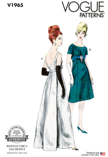 Vogue Patterns 1960s Misses' One Piece Evening Dress V1965 The