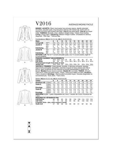 Vogue Sewing Patterns Misses' Jackets V2016