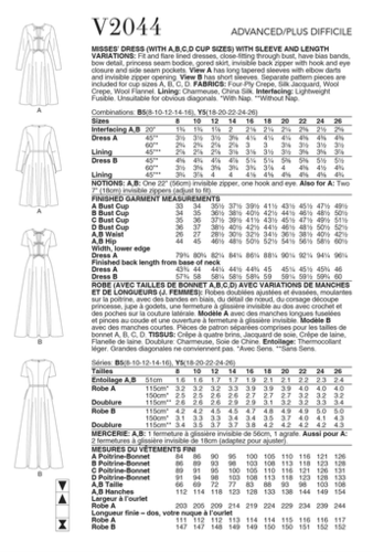 Vogue Patterns Misses' Dress with Sleeve and Length Variations V2044