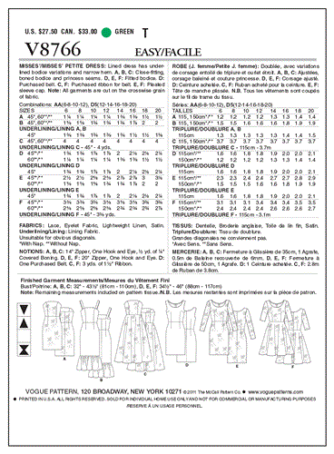 Vogue Pattern 8766 Misses'/Misses' Petite Dress V8766