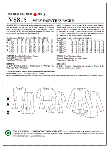 Vogue Pattern Misses' Top V8815
