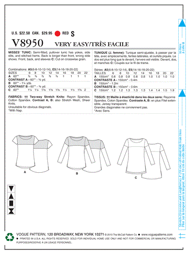 Vogue Pattern Misses' Tunic V8950