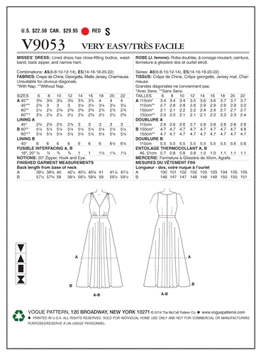 Vogue Pattern Misses' Dress V9053