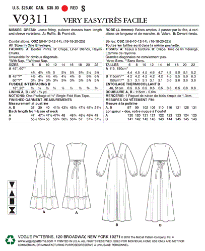 Vogue Pattern 9311 Misses' Dress V9311
