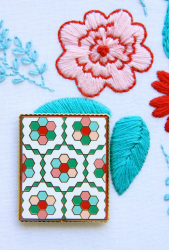 Flamingo Toes Needle Minder - Vintage Flower Garden Quilt
