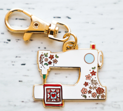 Flamingo Toes Enamel Charm - Floral Sewing Machine