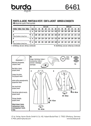 Burda Style Pattern B6461 Women’s Coats