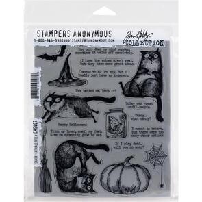Stampers Anonymous Cling Stamps 7"X8.5" - Snarky Cat Halloween