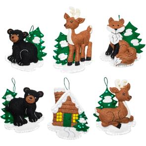 Bucilla  Felt Ornaments Applique Kit Set Of 6 - Santa's Black Bear Cabin