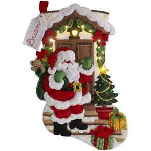 Bucilla Felt Stocking Applique Kit 18" Long - Santa Is Here W/Lights