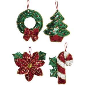 Bucilla  Felt Ornaments Applique Kit Set Of 4 - Glitzy Poinsettia