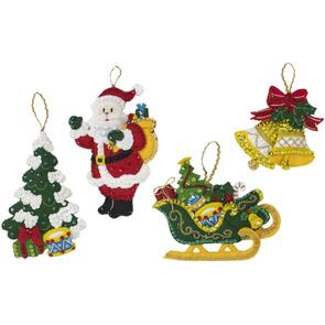 Bucilla  Felt Ornaments Applique Kit Set Of 4 - Santa's Grand Sleigh