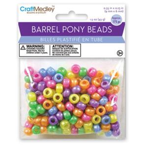 Craft Medley Barrel Pony Beads 6mmx9mm 175/Pkg - Pearlized Multicolor