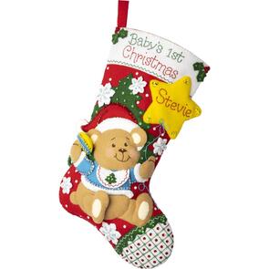 Bucilla  Felt Stocking Applique Kit 18" Long - Baby Bear's Christmas