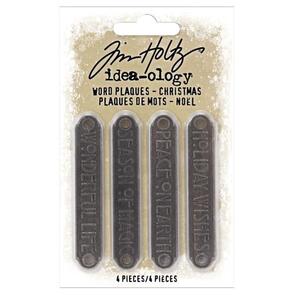 Idea-Ology Tim Holtz Metal Word Plaques 4/Pkg - Christmas