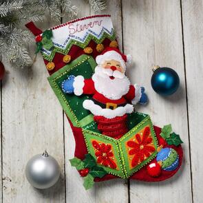 Bucilla Felt Stocking Applique Kit 18" Long - Surprise Santa