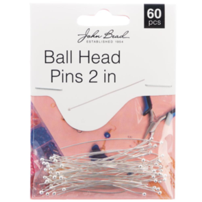 John Bead Ball Head Pins 2in 22ga (0.025) 60/Pkg - Silver