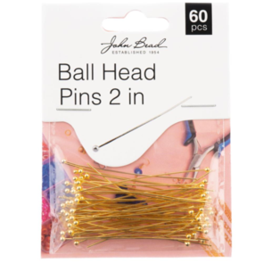 John Bead Ball Head Pins 2in 22ga (0.025) 60/Pkg - Gold