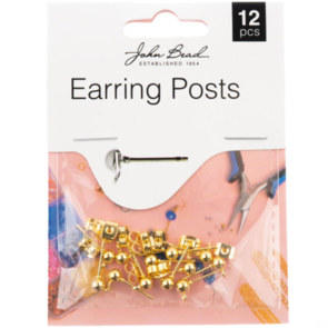 John Bead Earring Post w/5mm Ball 12/Pkg Gold